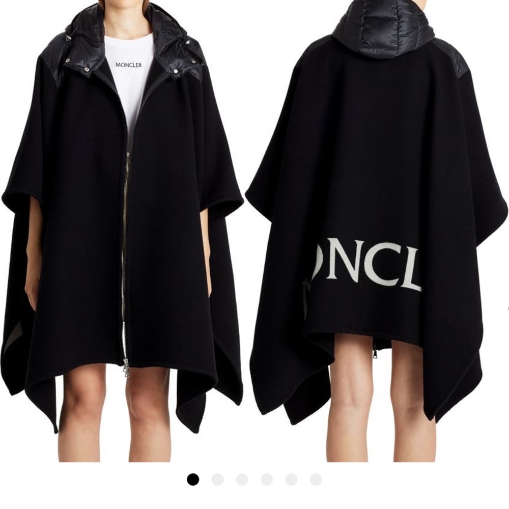 Moncler Mantella Down hood logo jacquard wool cape